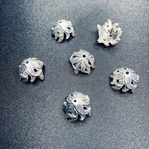 Flower Antiqued Silver Bead Cap, Lead Free, 10x15x15mm, Hole: 2mm